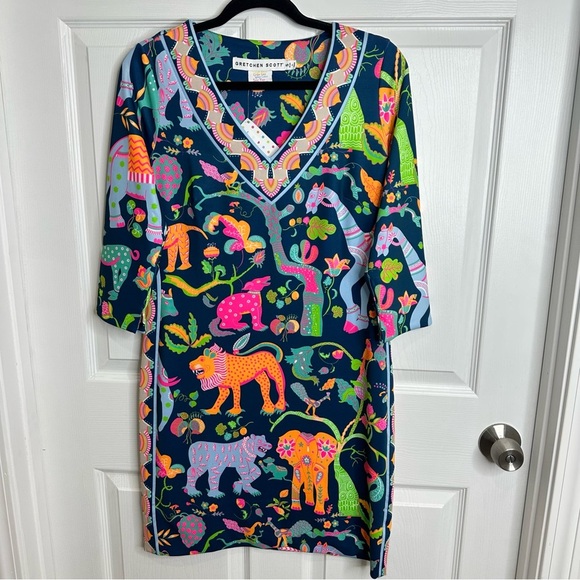 Gretchen Scott Banded V Animal Kingdom Jersey Dress Small - Picture 2 of 7